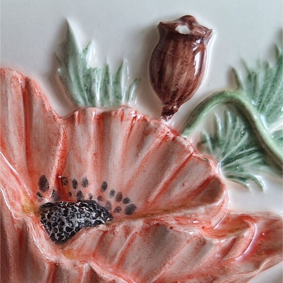 Rare 3D Porcelain Tiles Crafters Lot of 10 Flowers 4 x 4 Vintage 1980s - Picture 9 of 11